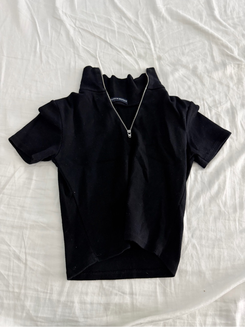 Brandy Melville Black Short Sleeve Zip-Neck Top
